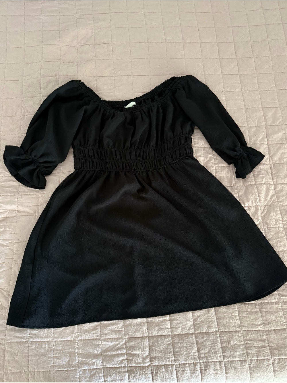 H&M Black Off-Shoulder Smocked Waist Dress